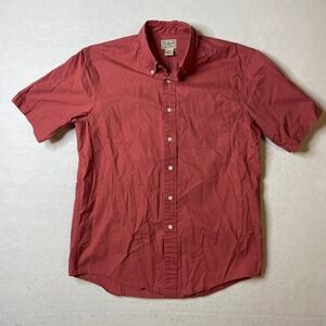 L.L. Bean Mens Short Sleeve Button Down Shirt Casual Cotton Red‎ Medium